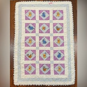 Handmade Winnie Pooh Tigger Eeyore Purple Blue Baby Crib Blanket, Approx 32x47”